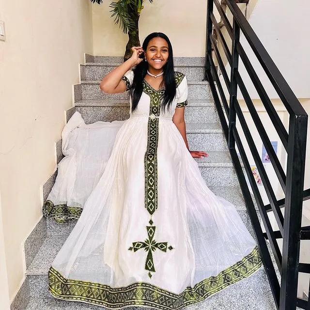 Gorgeous Green Design Habesha Dress Modern Habesha Kemis Modern Style