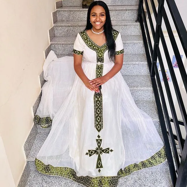 Gorgeous Green Design Habesha Dress Modern Habesha Kemis Modern Style