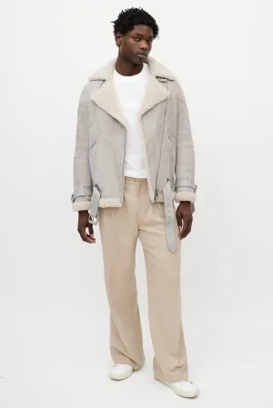 Grey Suede Shearling Biker Jacket