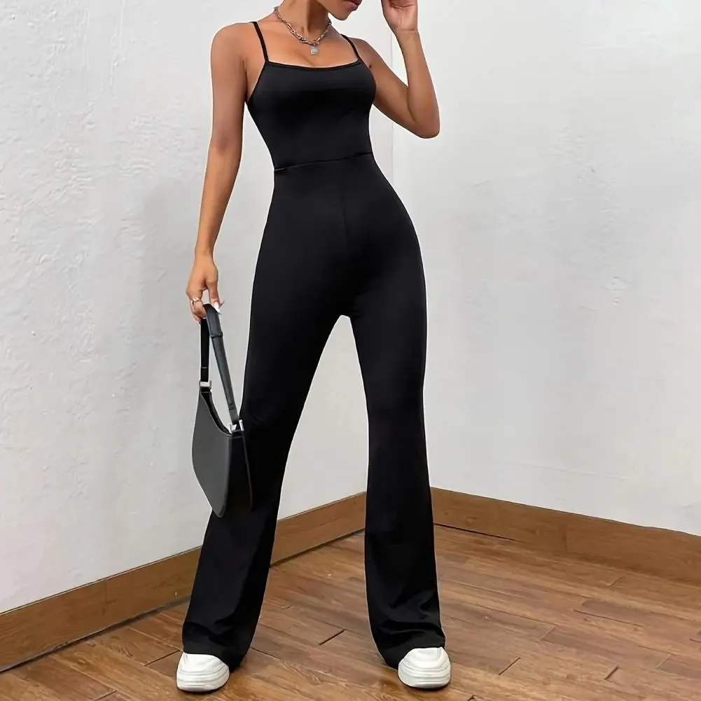 Hip Lift Jumpsuit Elegant Backless Sleeveless Jumpsuit with Square Neck Flared Hem Women's Summer Sporty Chic Outfit for A