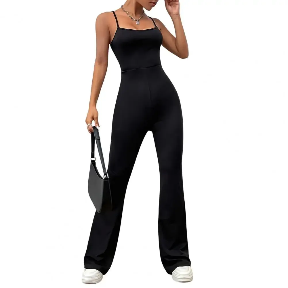Hip Lift Jumpsuit Elegant Backless Sleeveless Jumpsuit with Square Neck Flared Hem Women's Summer Sporty Chic Outfit for A