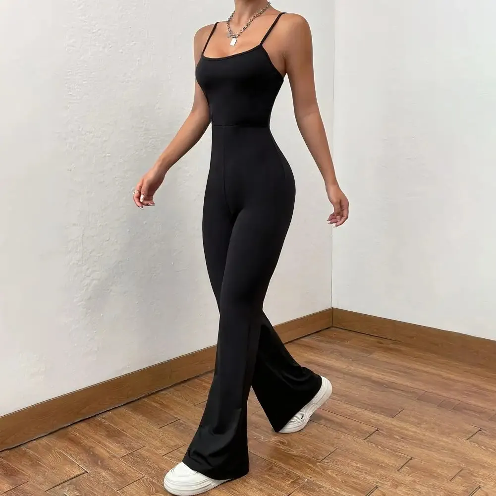 Hip Lift Jumpsuit Elegant Backless Sleeveless Jumpsuit with Square Neck Flared Hem Women's Summer Sporty Chic Outfit for A