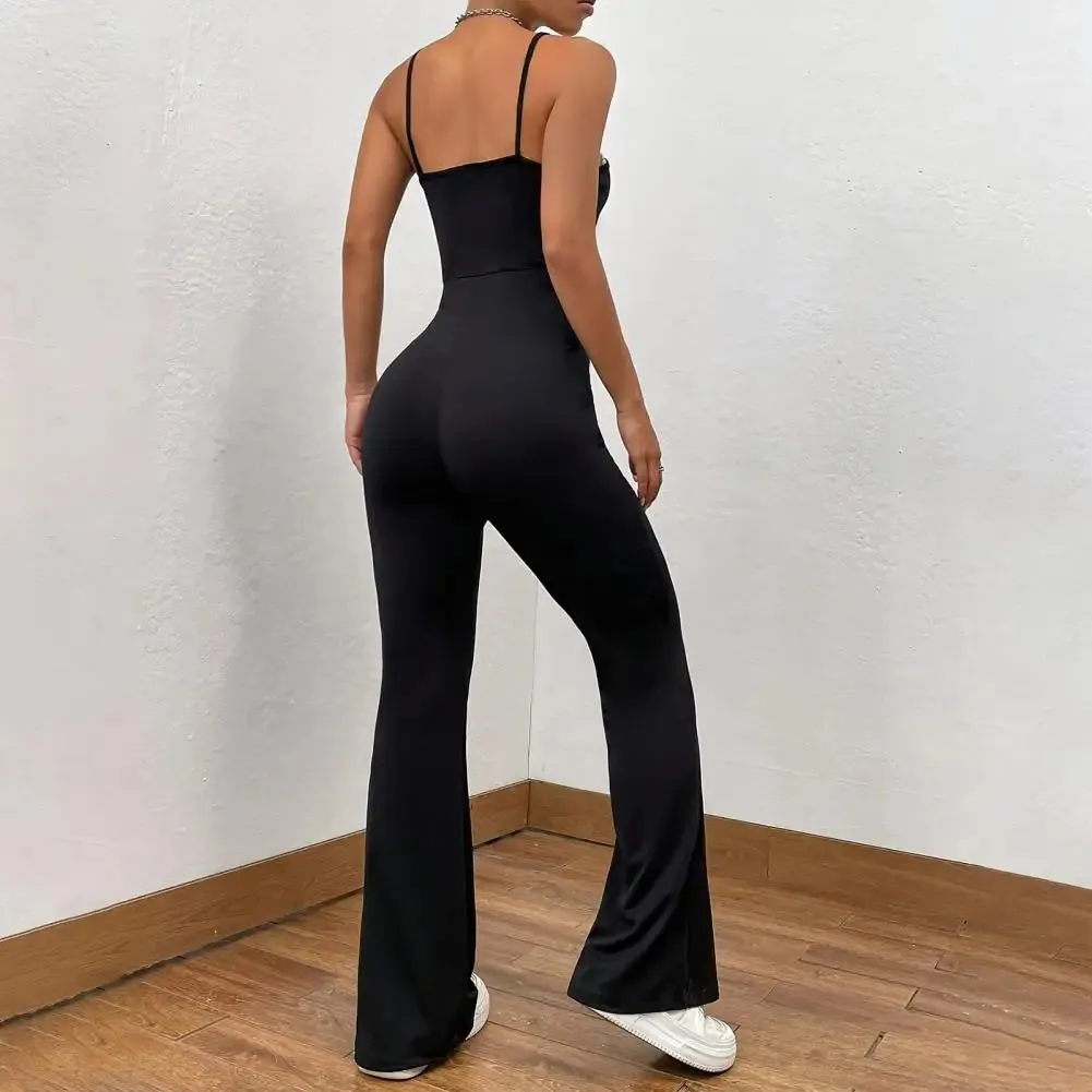Hip Lift Jumpsuit Elegant Backless Sleeveless Jumpsuit with Square Neck Flared Hem Women's Summer Sporty Chic Outfit for A