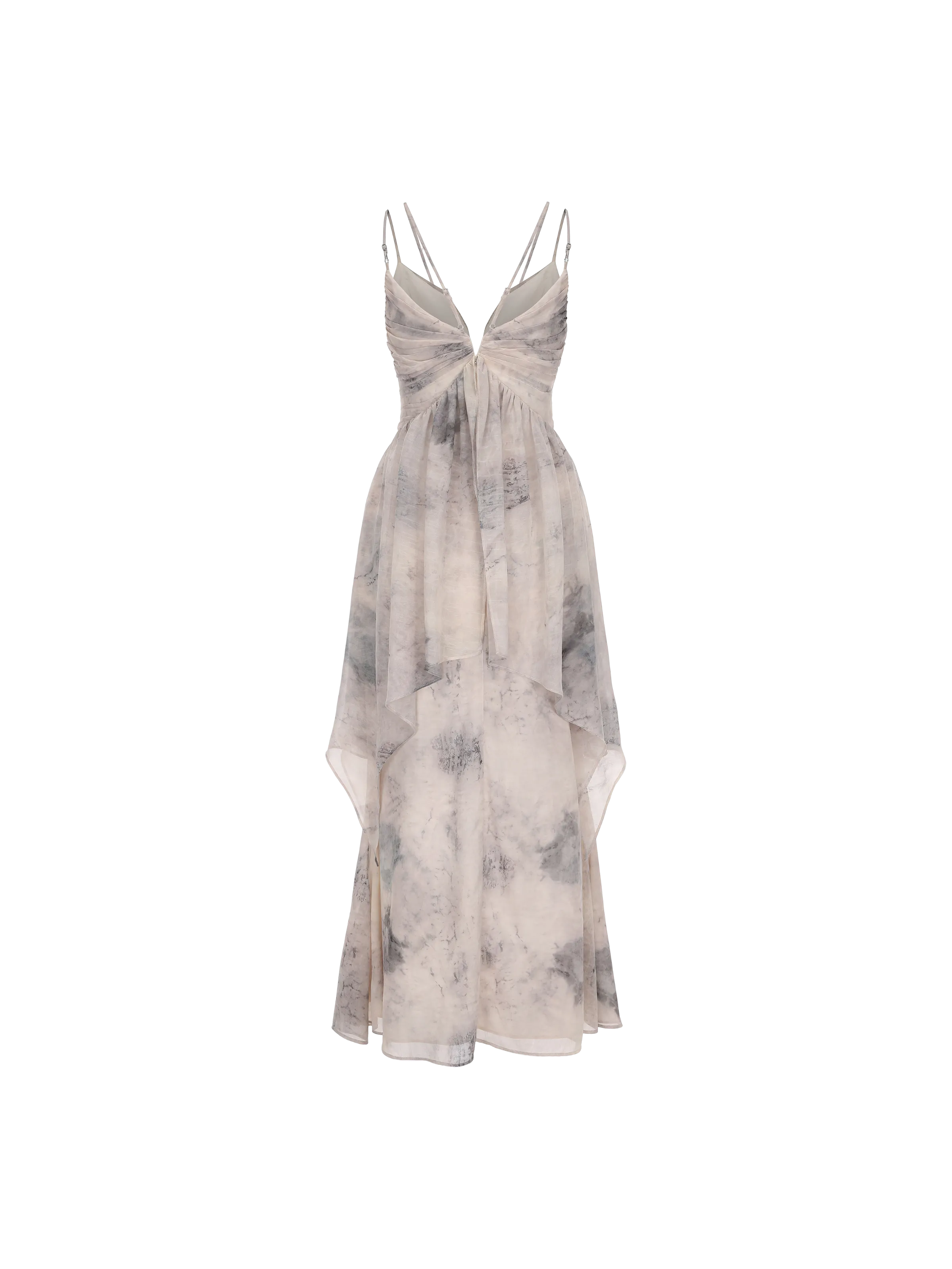 Ink-Print Ruched Slip Dress