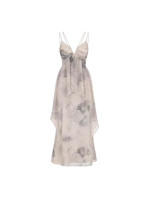 Ink-Print Ruched Slip Dress