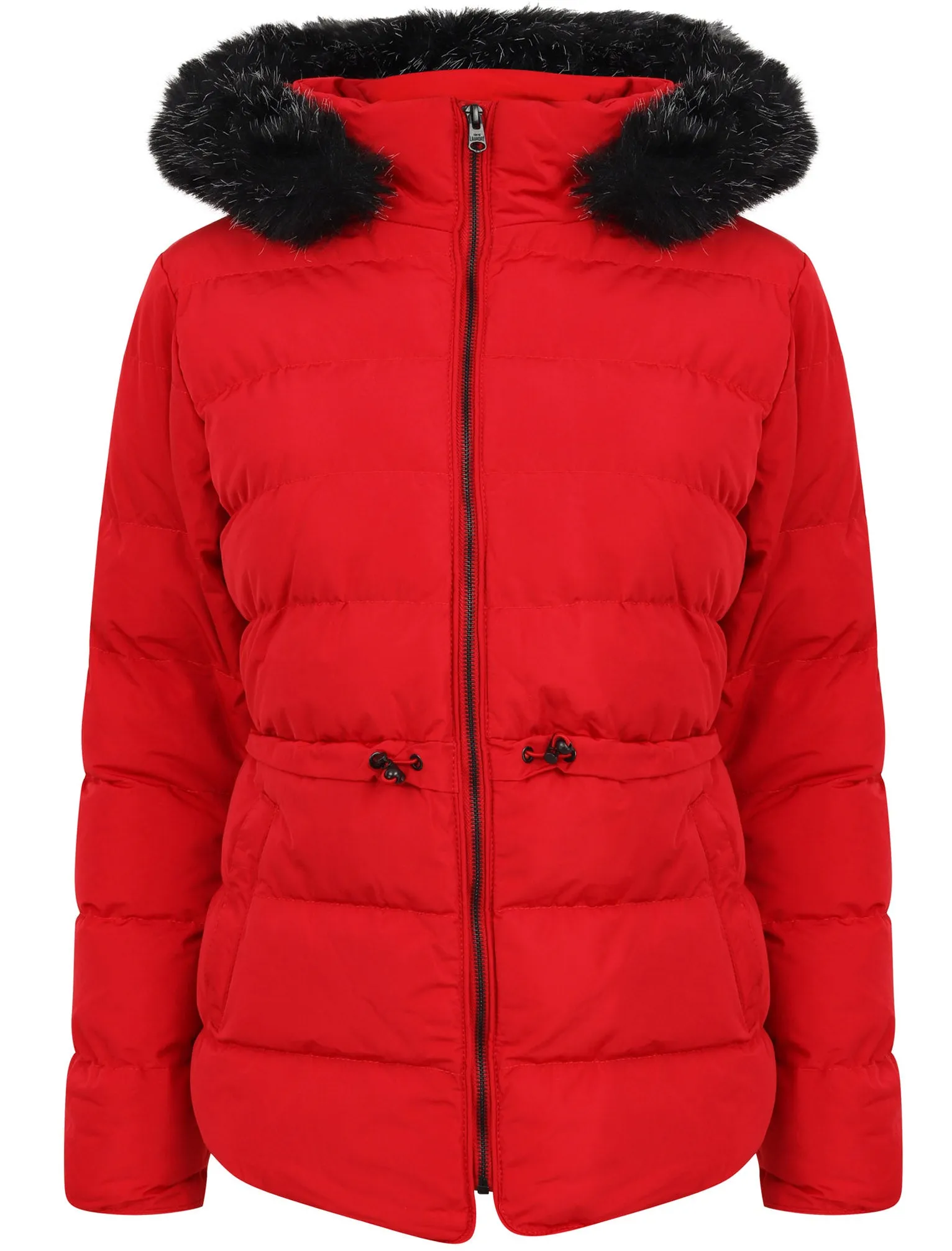 Jasmin Quilted Puffer Jacket With Faux Fur Trim Hood In Crimson - Tokyo Laundry
