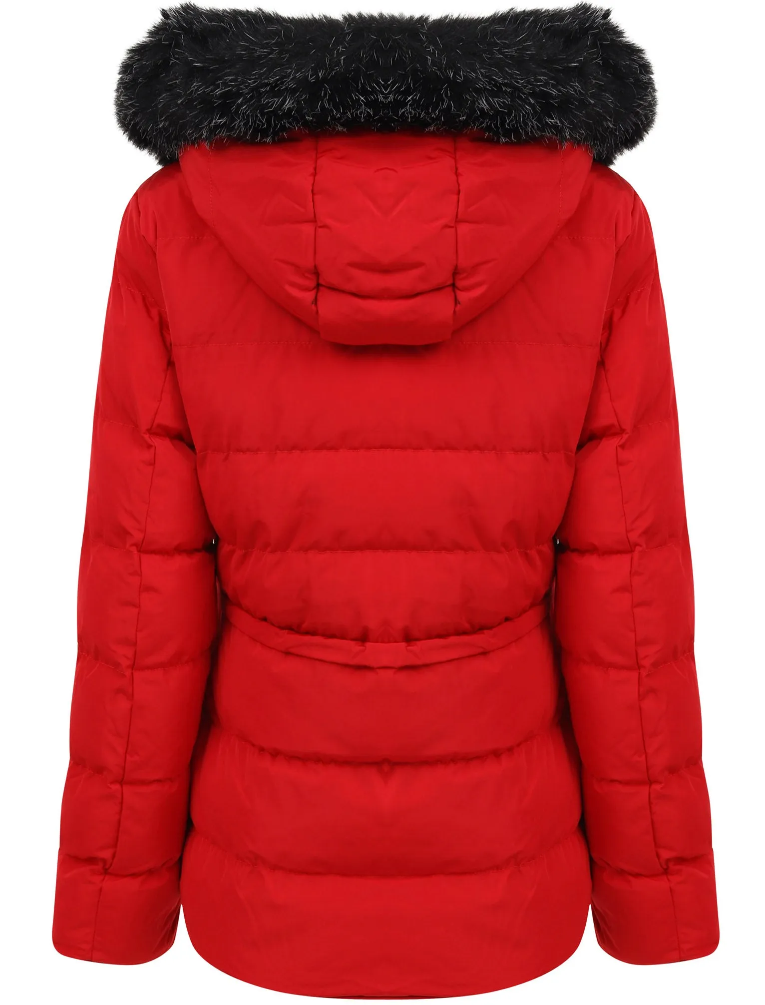 Jasmin Quilted Puffer Jacket With Faux Fur Trim Hood In Crimson - Tokyo Laundry