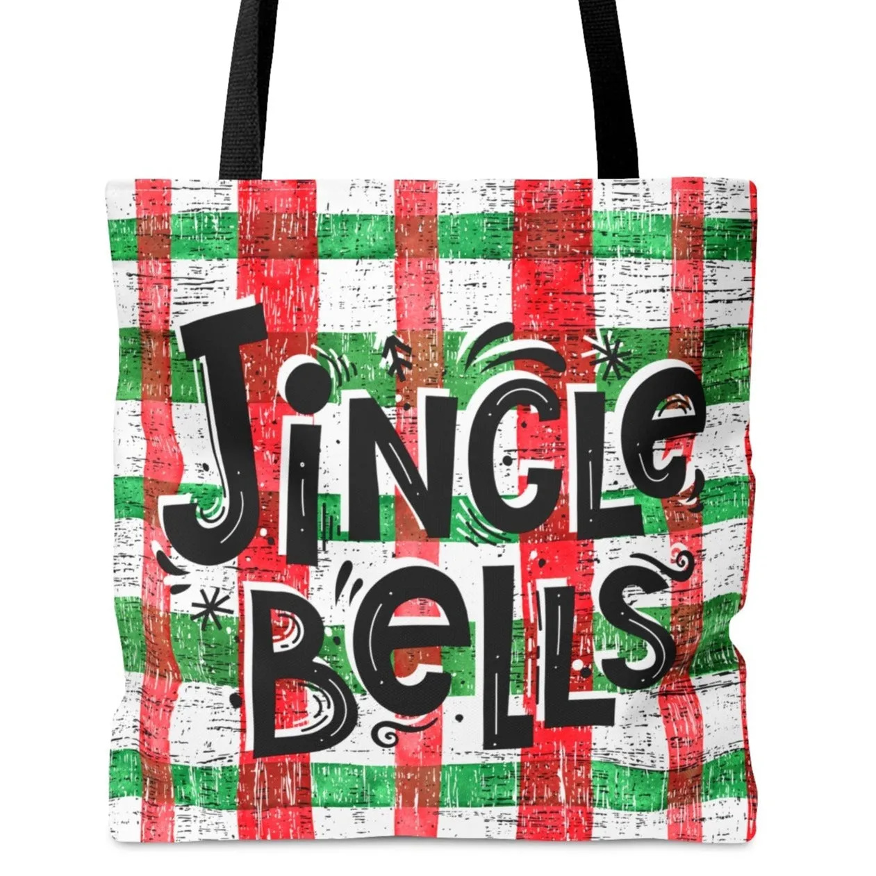 Jingle Bells Red & Green Plaid Large Tote Bag: Festive Holiday Carryall