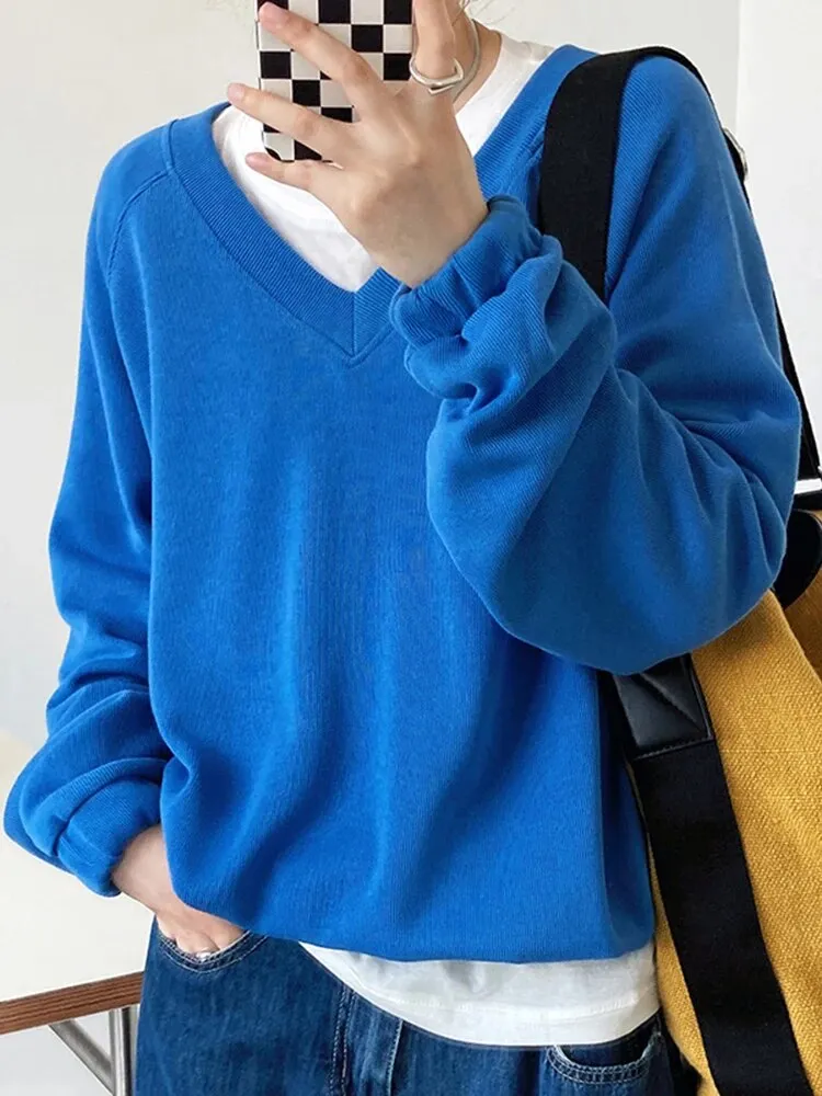 Knitting Loose Sweater For Women V Neck Long Sleeve Causal Minimalist Sweater Female Fashion Autumn Clothing