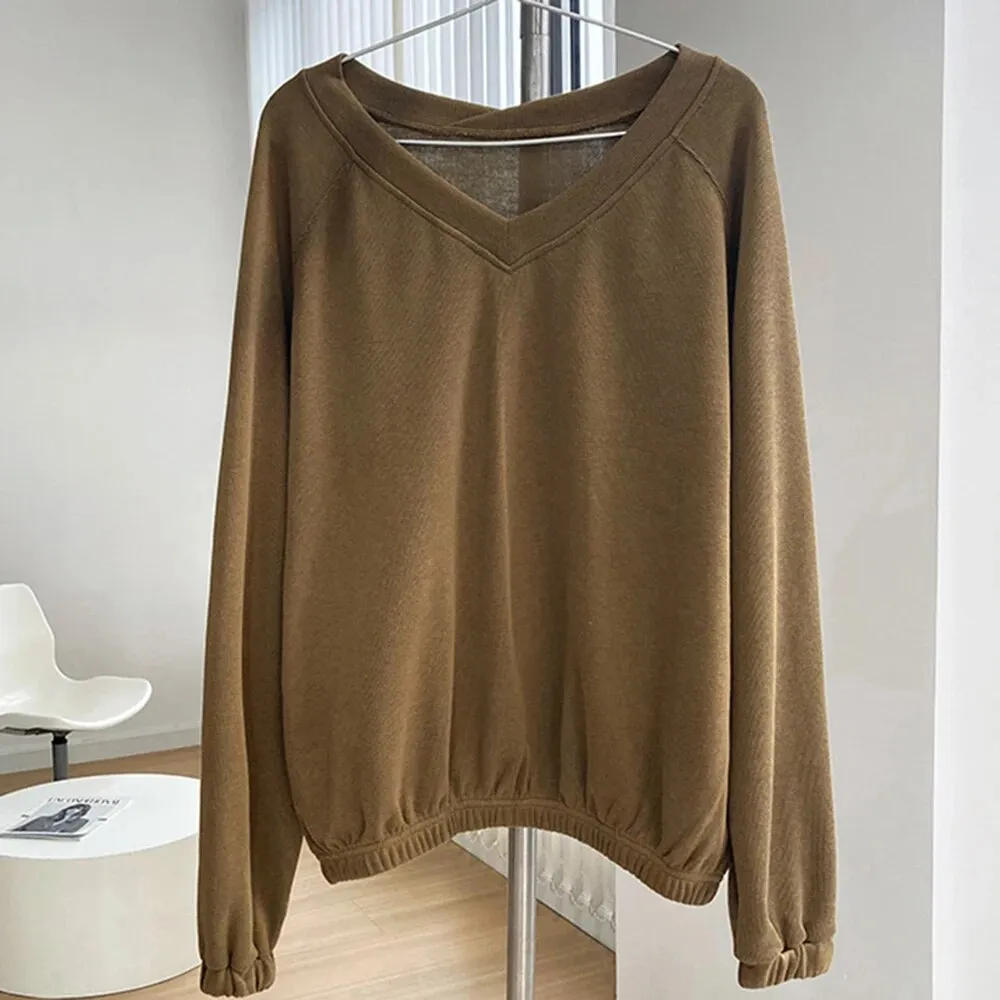 Knitting Loose Sweater For Women V Neck Long Sleeve Causal Minimalist Sweater Female Fashion Autumn Clothing