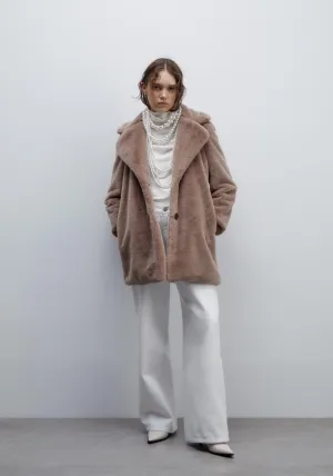 Lapel collar fur coat - Taupe