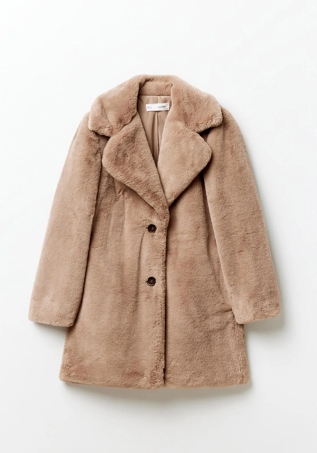 Lapel collar fur coat - Taupe