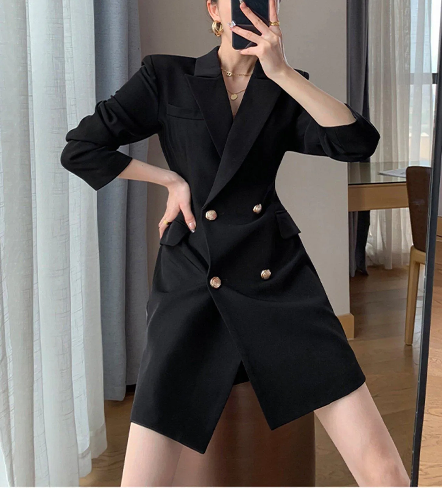 Long Sleeve Slim Fit Double Breasted Blazer Coat