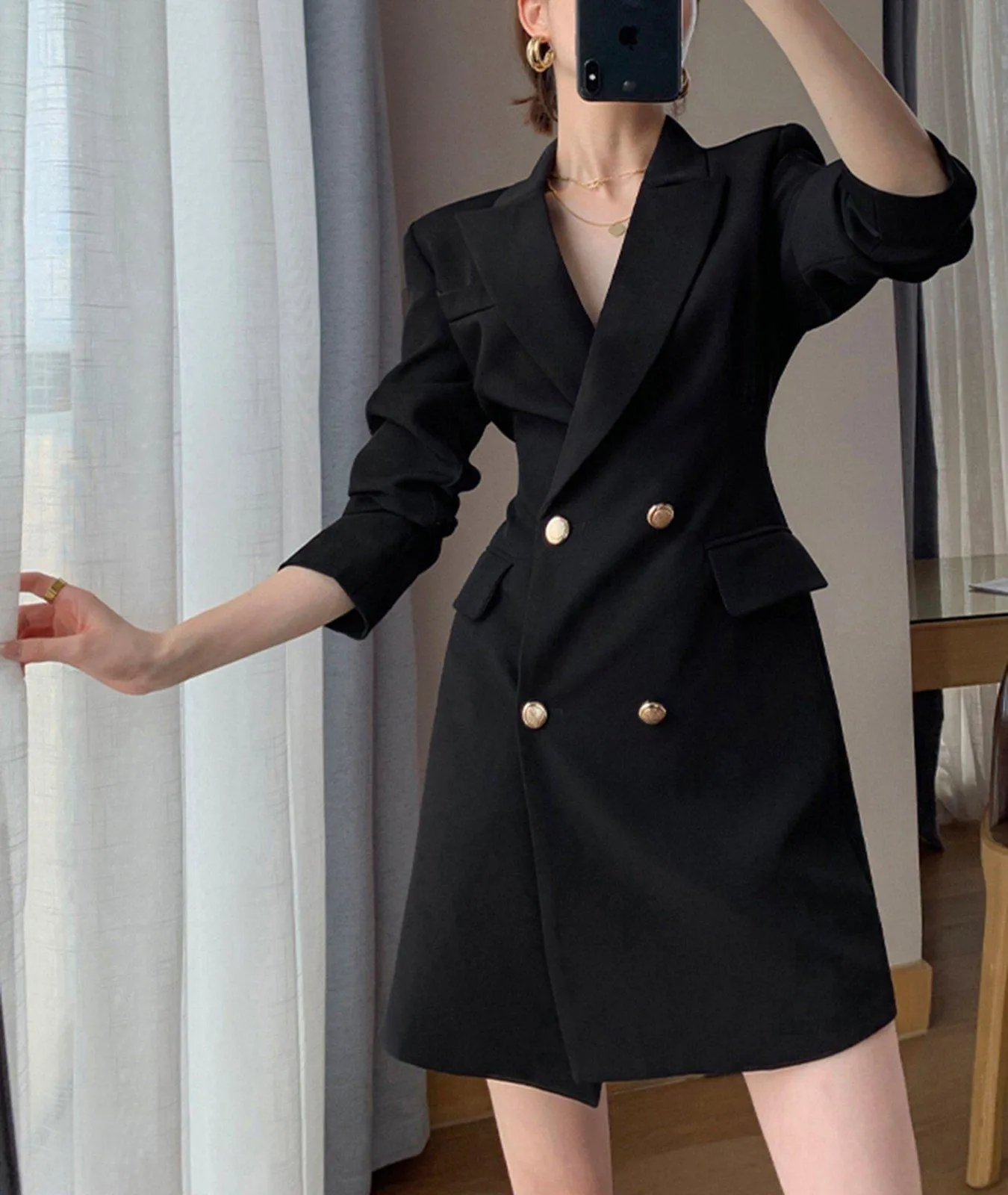 Long Sleeve Slim Fit Double Breasted Blazer Coat