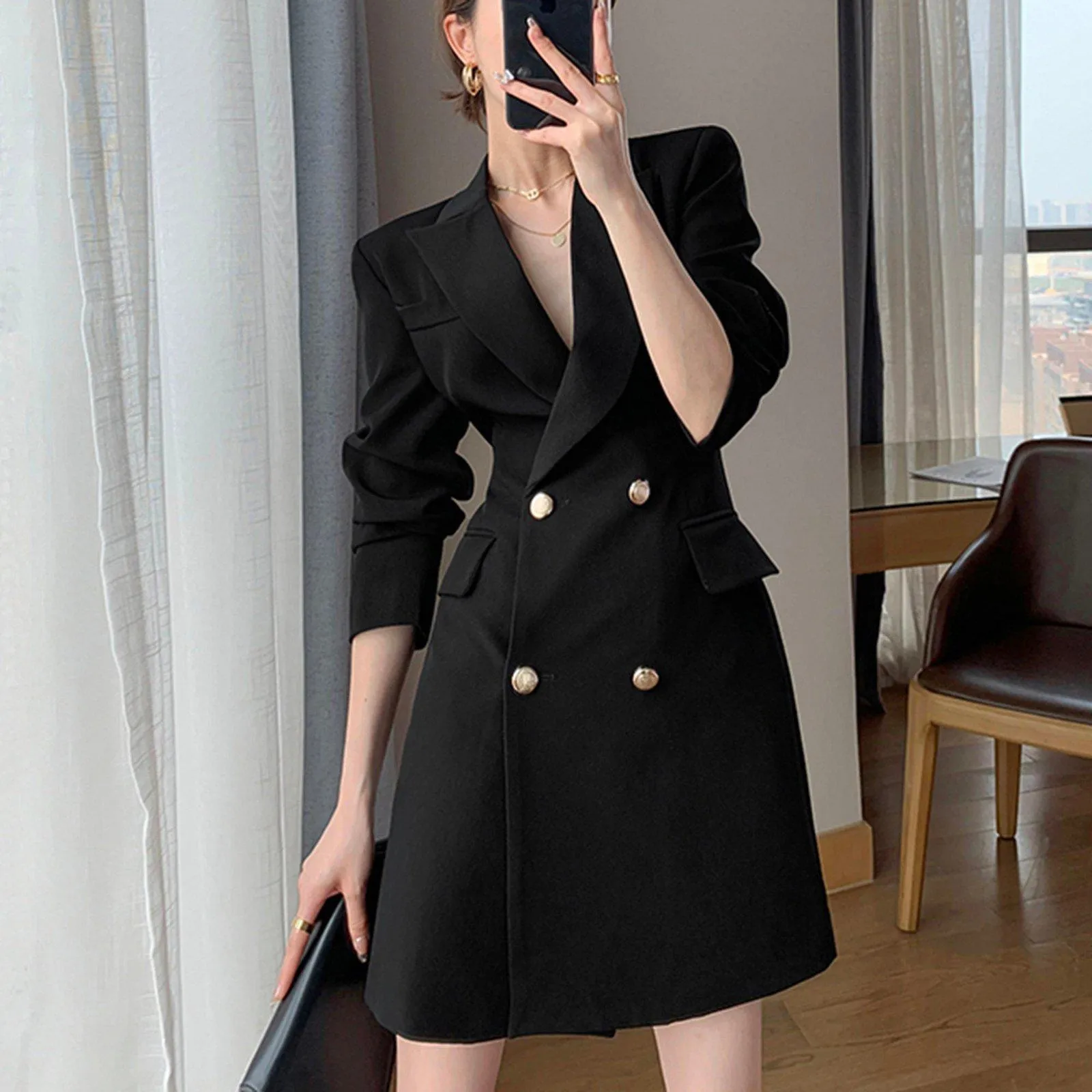 Long Sleeve Slim Fit Double Breasted Blazer Coat