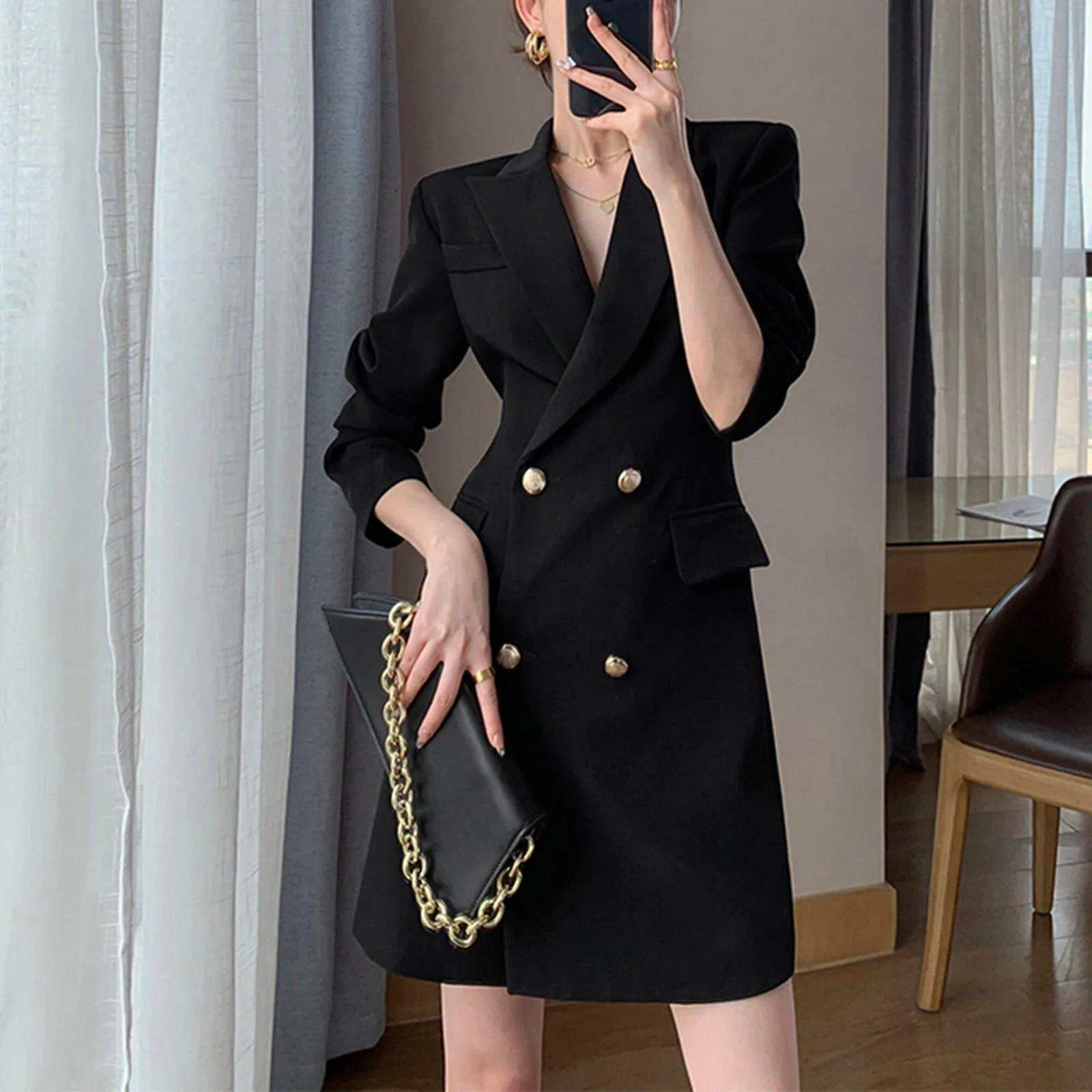 Long Sleeve Slim Fit Double Breasted Blazer Coat