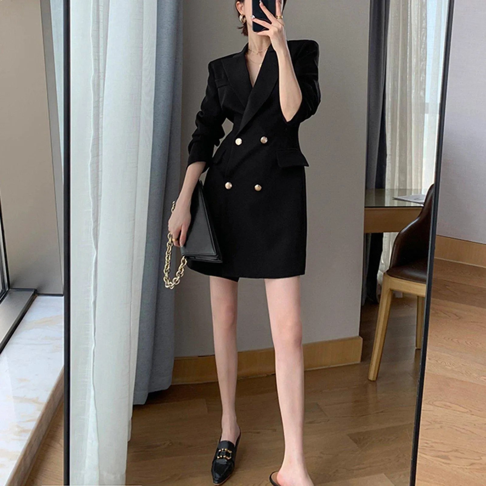 Long Sleeve Slim Fit Double Breasted Blazer Coat