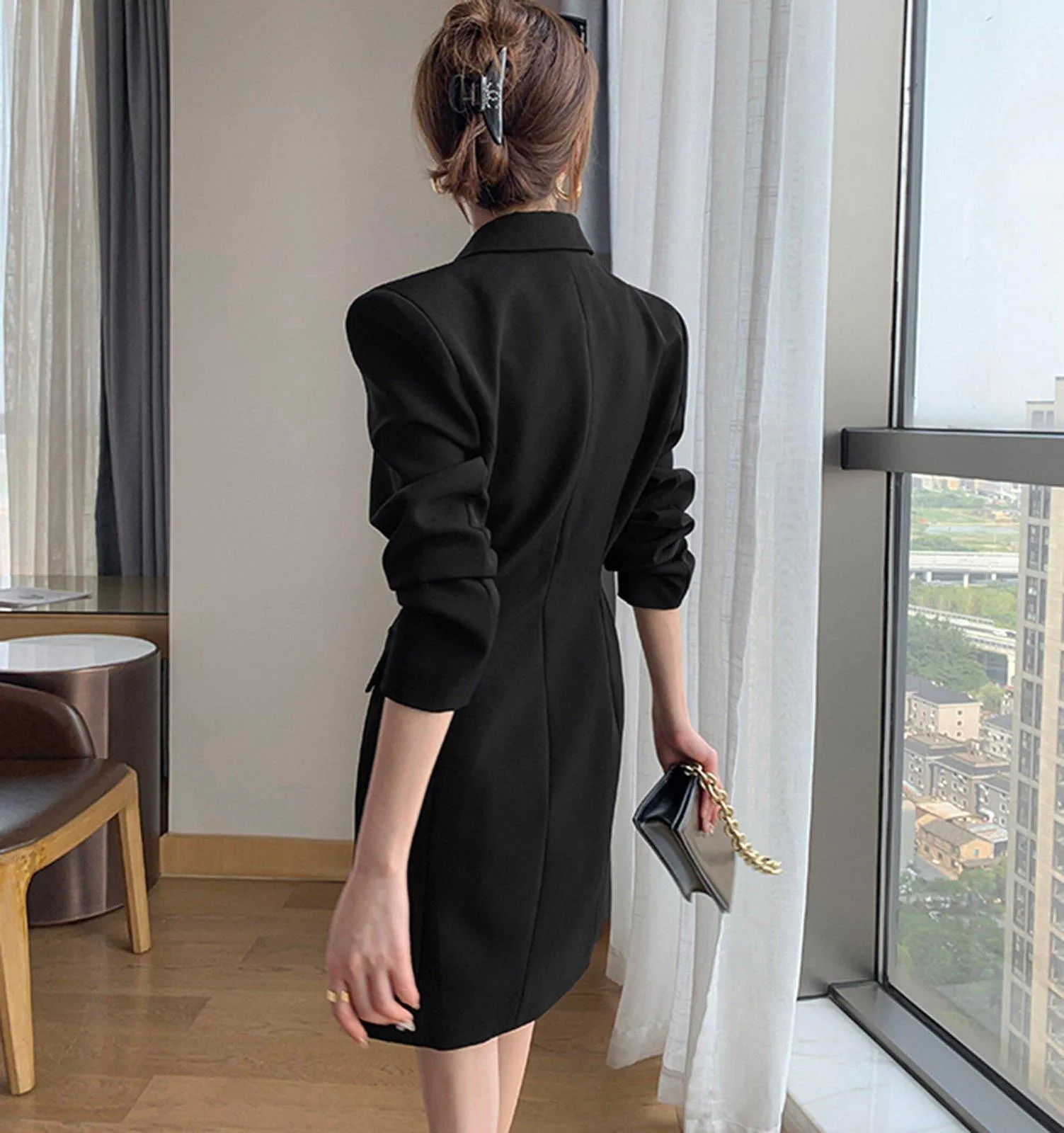 Long Sleeve Slim Fit Double Breasted Blazer Coat