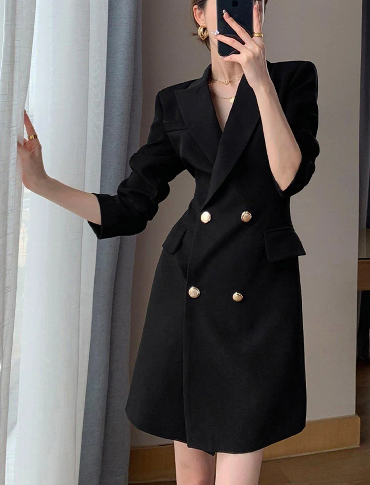 Long Sleeve Slim Fit Double Breasted Blazer Coat