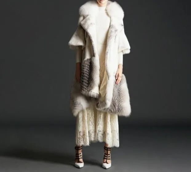 Luxury Natural Mink Fur Coat With Fox Fur Collar Waist Belt Mink Fur Jacket