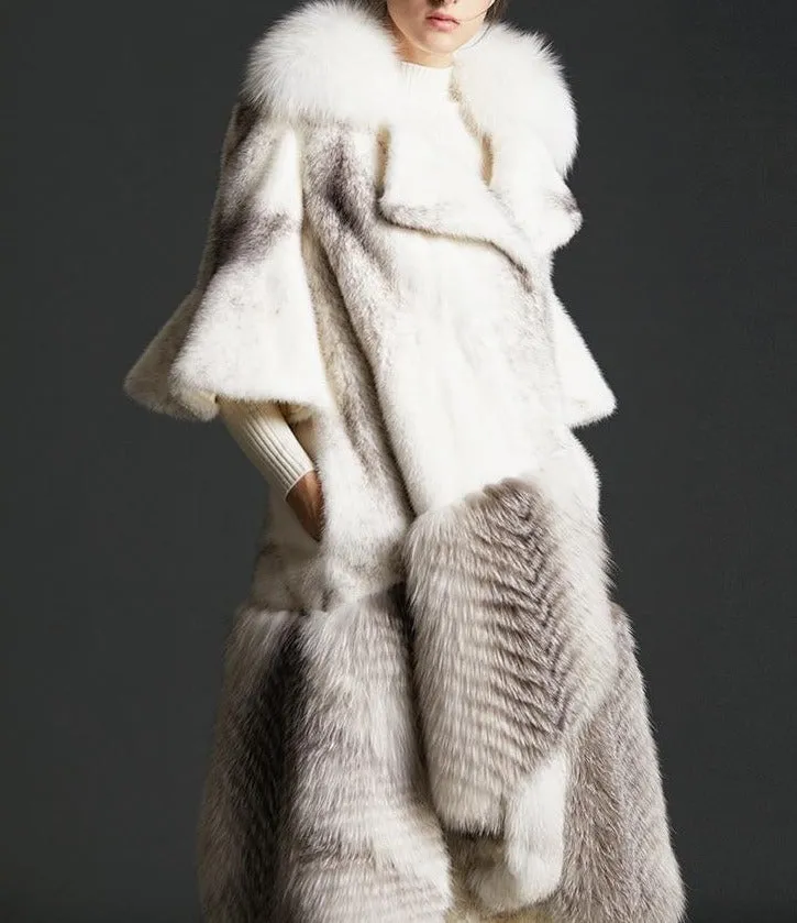 Luxury Natural Mink Fur Coat With Fox Fur Collar Waist Belt Mink Fur Jacket