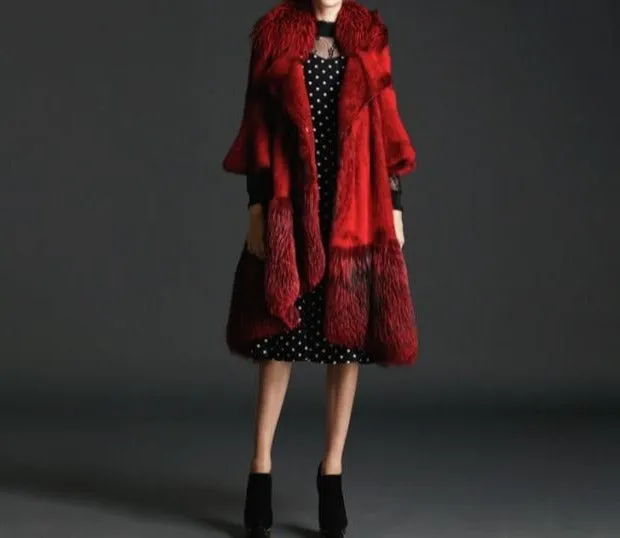 Luxury Natural Mink Fur Coat With Fox Fur Collar Waist Belt Mink Fur Jacket
