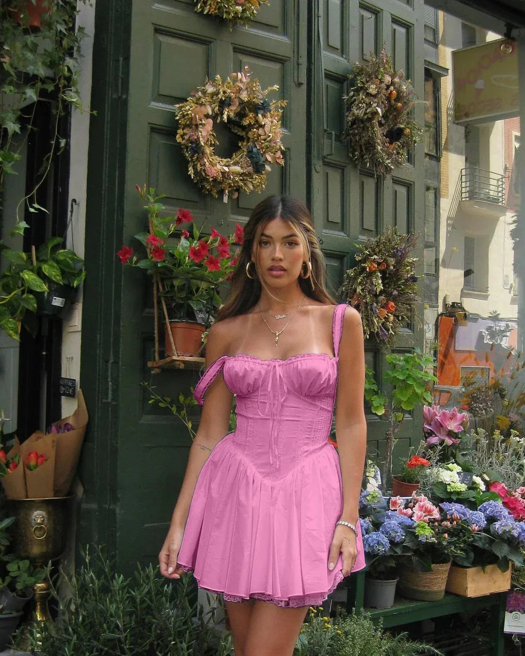 LVSANW Elegant Women Summer Lace Floral Patchwork Corset Mini Dress Sleeveless Square Neck Tie-up Short Tank A-line Flowy Party Dress