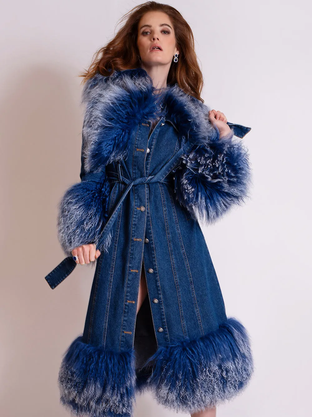 MEDUSA Denim Coat w/ Shearling Fur