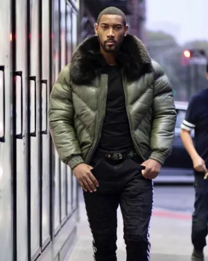 MEN V BOMBER JACKET - OLIVE GREEN ( BLACK FUR) MEN V BOMBER JACKET - OLIVE GREEN ( BLACK FUR)