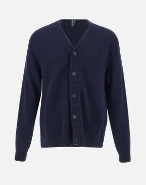 Merino Wool V-Neck Cardigan in Blue