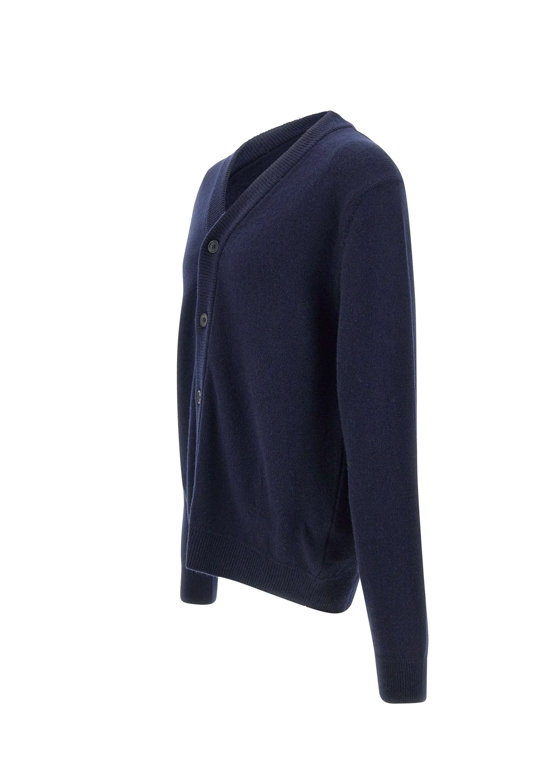 Merino Wool V-Neck Cardigan in Blue