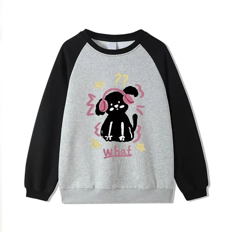 Metaversmall Basic O-neck Pullovers Loose Female Hoodies Cute Chic Printing Simple Casual Fashion Contrast Color Winter Women Hoodies