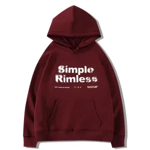 Metaversmall Wine Red Chic Letter Printing Women Hoodies Fashion Hooded Drawstring Basic Pure Color Simple Casual Loose Female Hoodies