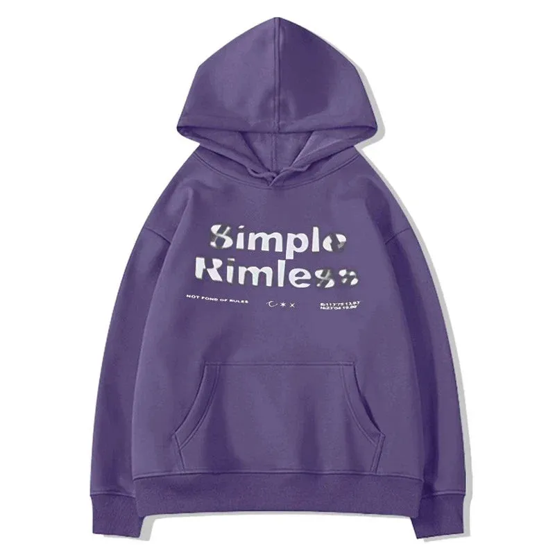 Metaversmall Wine Red Chic Letter Printing Women Hoodies Fashion Hooded Drawstring Basic Pure Color Simple Casual Loose Female Hoodies