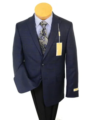 Michael Kors 20527 100% Wool Boy's Sport Coat - Plaid - Navy / Multi, 2-Button Single Breasted