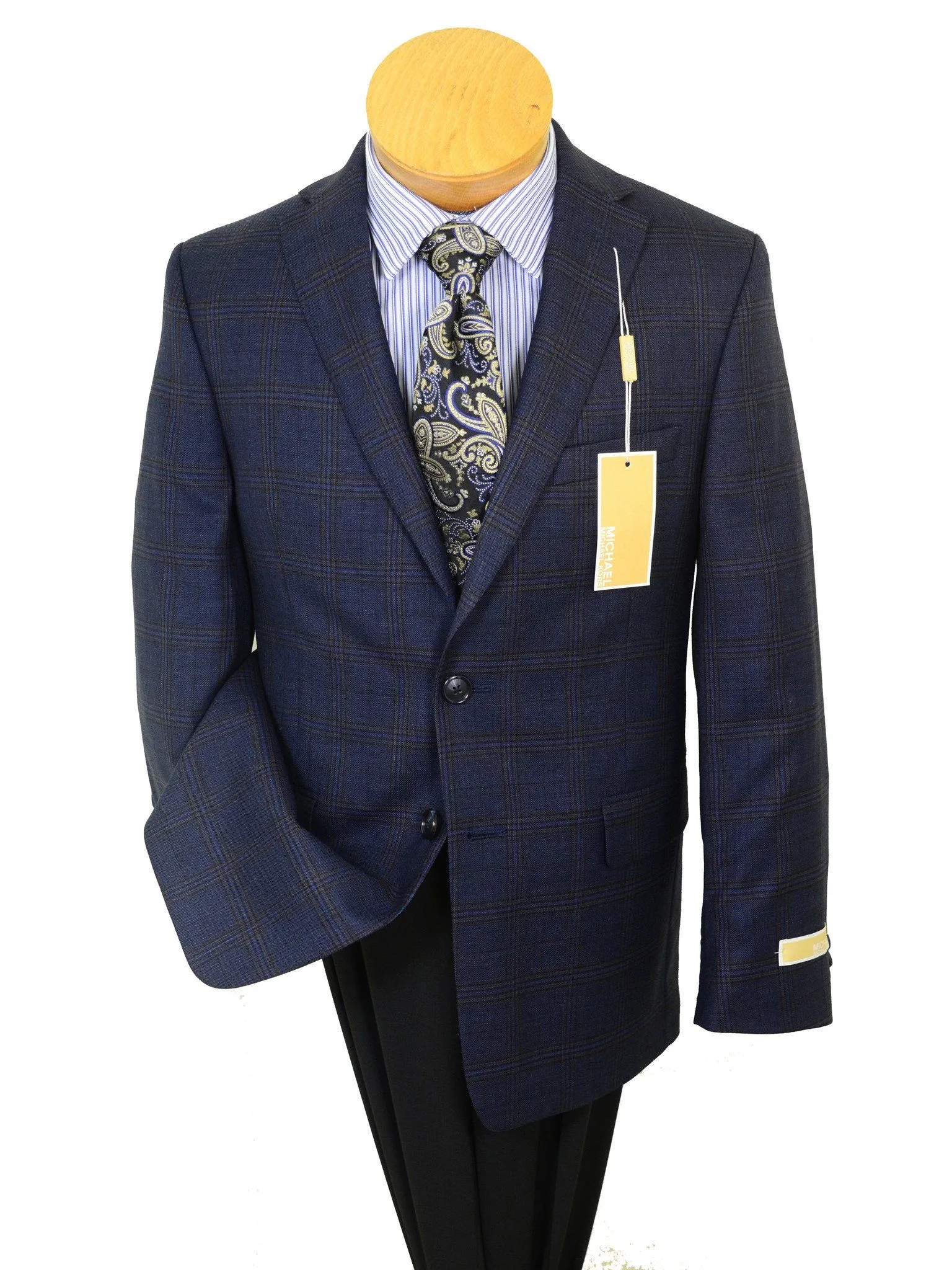 Michael Kors 20527 100% Wool Boy's Sport Coat - Plaid - Navy / Multi, 2-Button Single Breasted