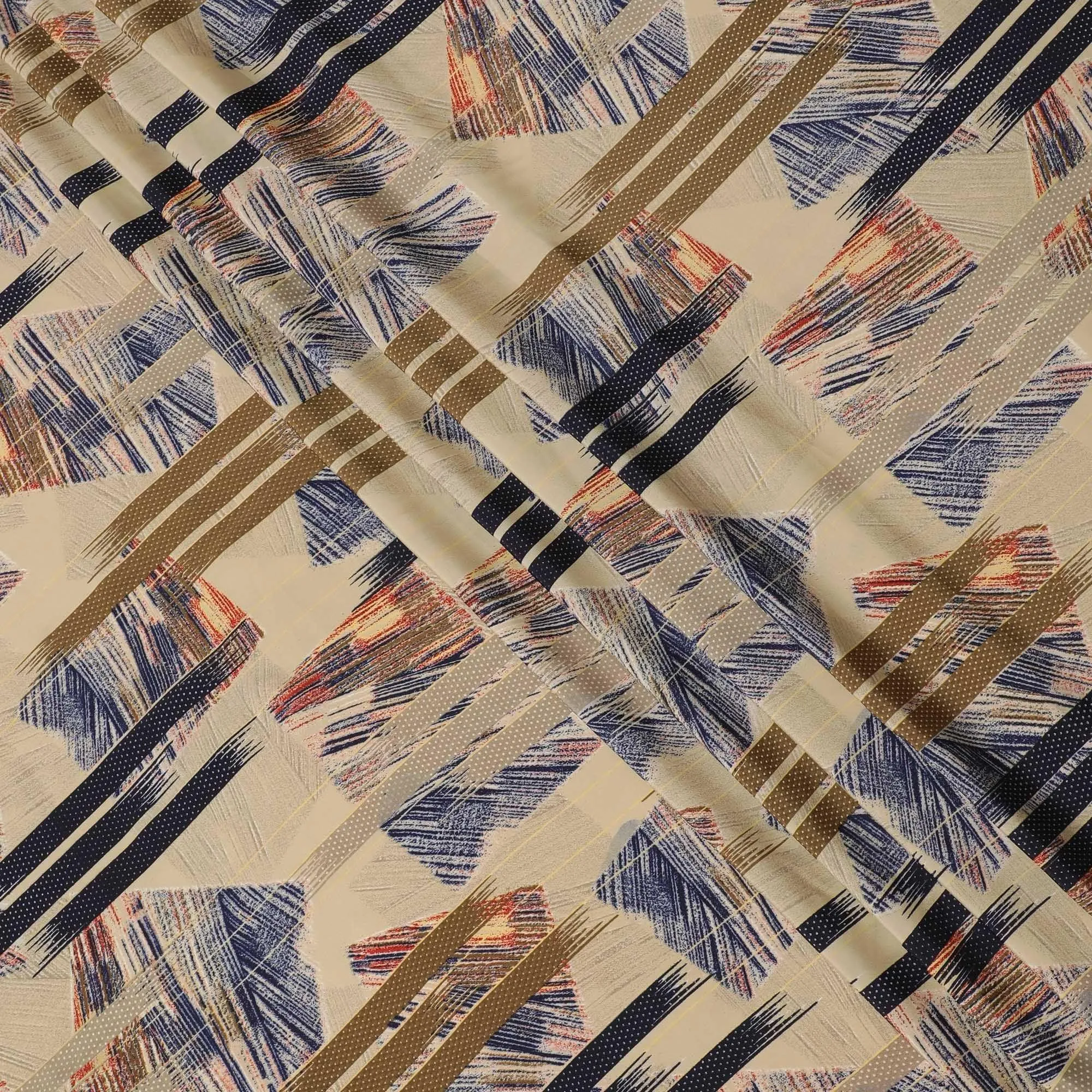 Multicolor synthetic crepe fabric in abstract design-D14181
