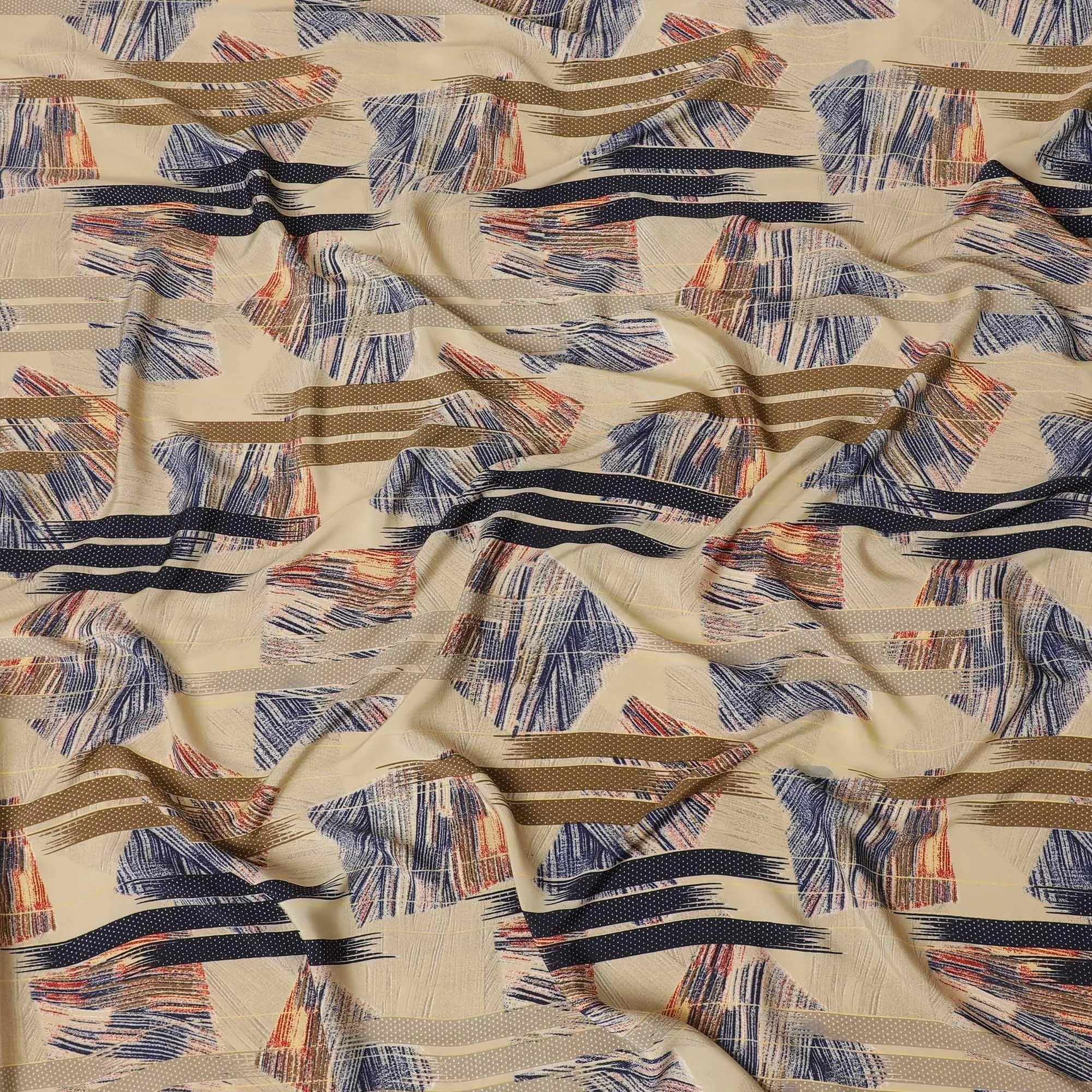 Multicolor synthetic crepe fabric in abstract design-D14181