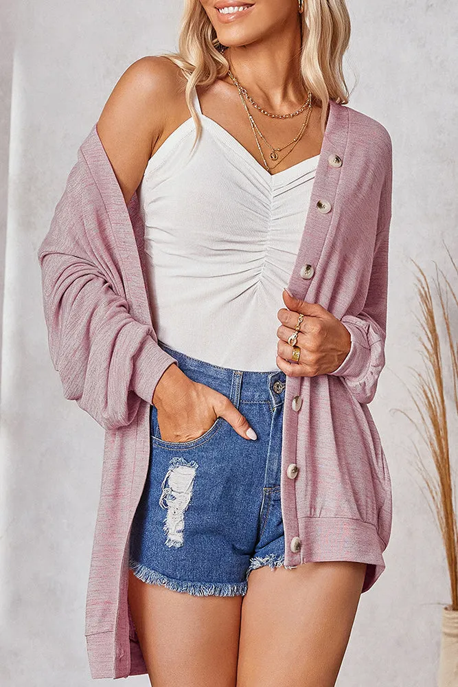 Plain Open Button Loose Knit Cardigans