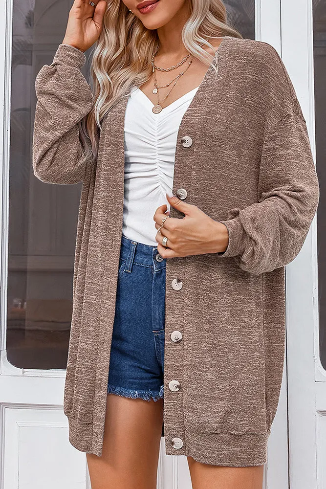 Plain Open Button Loose Knit Cardigans