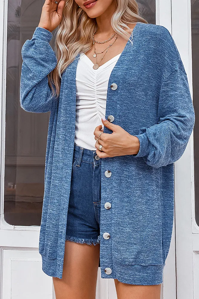 Plain Open Button Loose Knit Cardigans