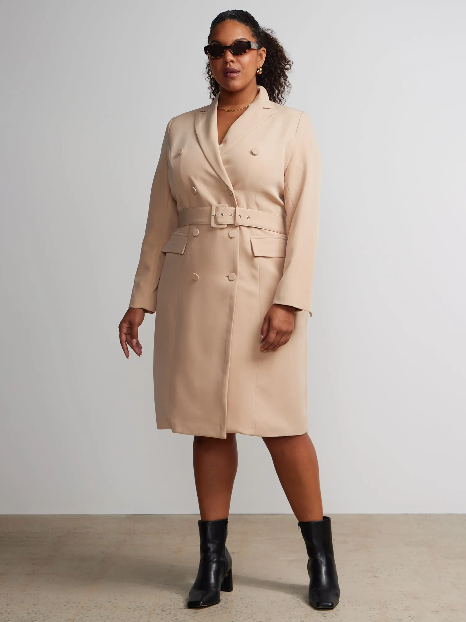 Plus Long Sleeve Belted Blazer Dress