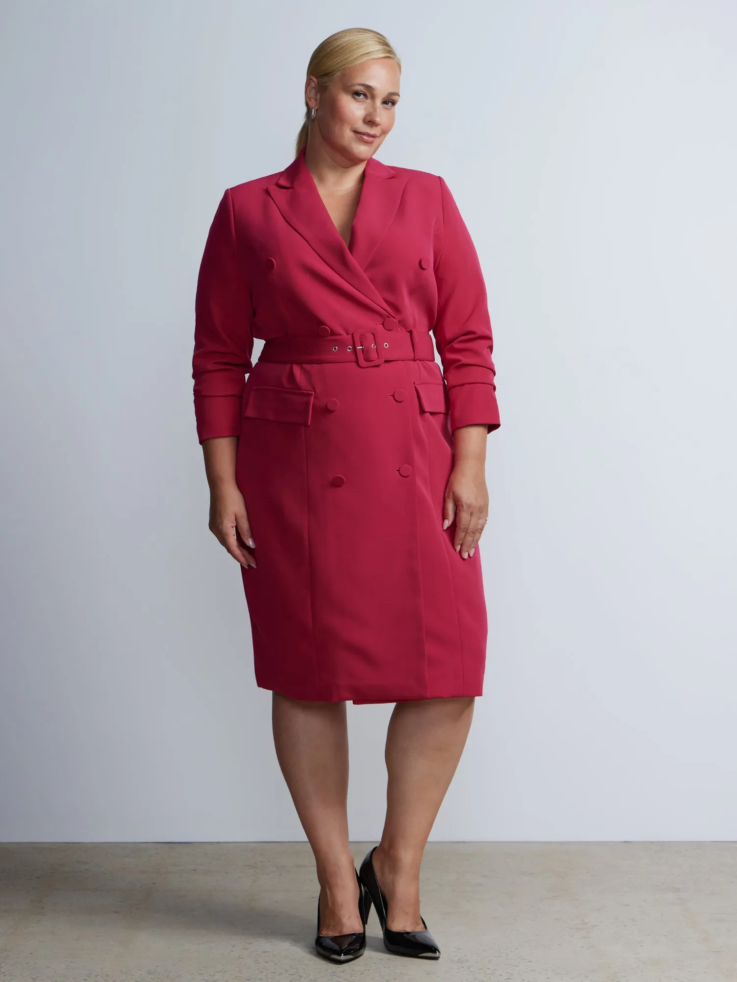 Plus Long Sleeve Belted Blazer Dress