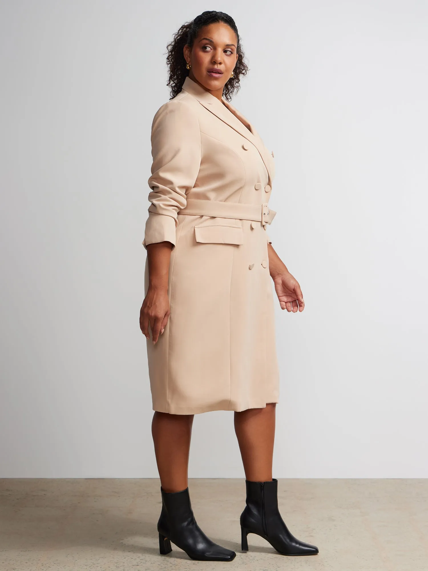 Plus Long Sleeve Belted Blazer Dress