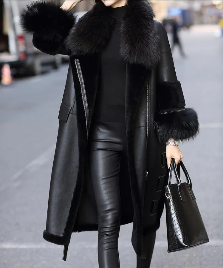 Raccoon Collar Wool Genuine Leather Jacket