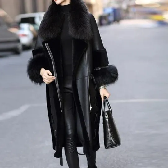 Raccoon Collar Wool Genuine Leather Jacket