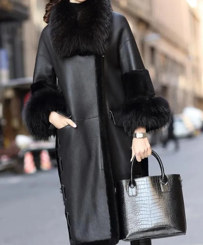 Raccoon Collar Wool Genuine Leather Jacket