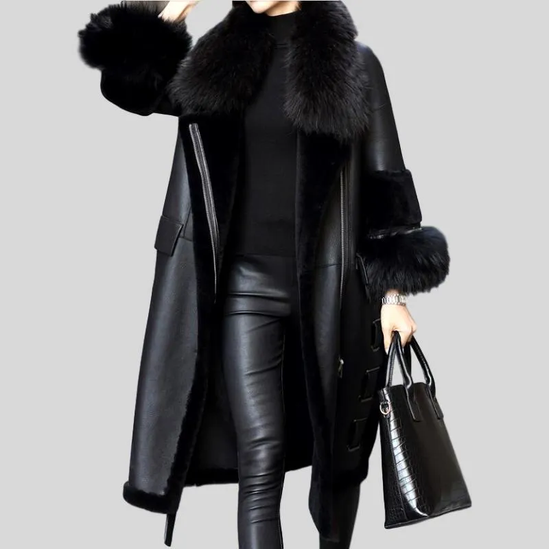 Raccoon Collar Wool Genuine Leather Jacket