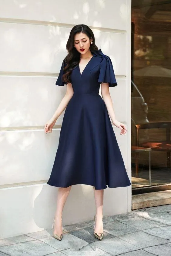 Raphaelle pleated shoulder midi blue dress - Josi