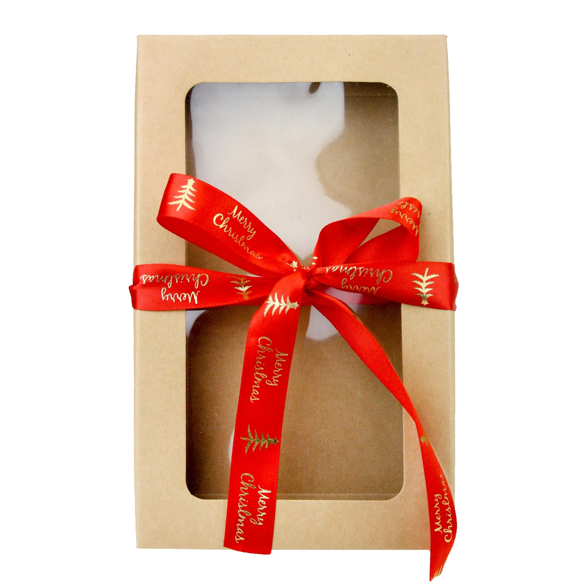 Rectangle Brown Kraft Gift Boxes with Christmas Ribbon Pack of 12 (Sizes Available)
